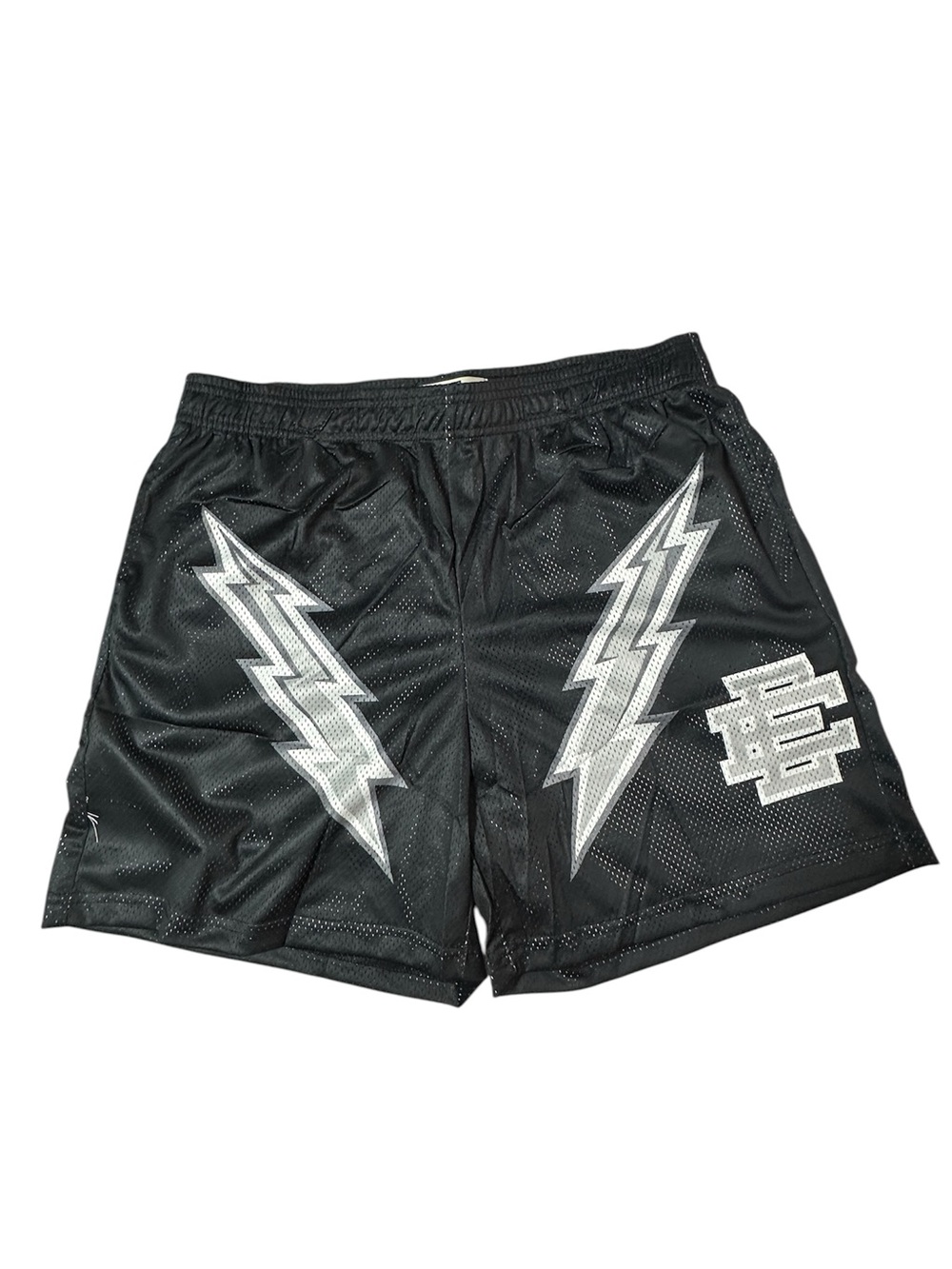 Eric Emanuel EE Basic/Core Lightning Bolt Mesh Shorts Black Silver NWT